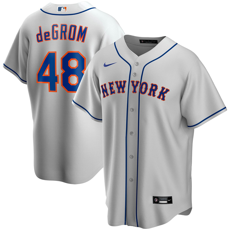 2020 MLB Men New York Mets #48 Jacob deGrom Nike Gray Road 2020 Replica Player Jersey 1->new york mets->MLB Jersey